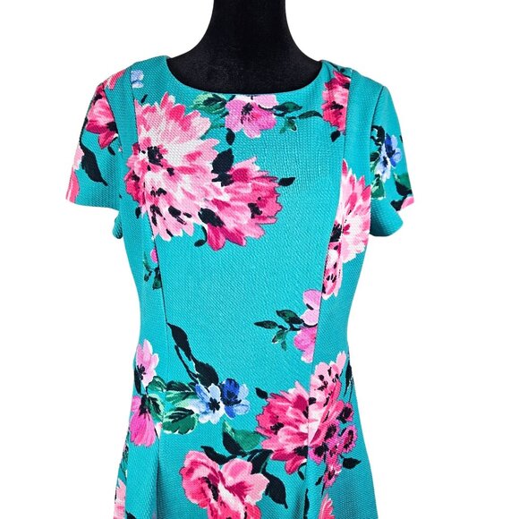 Jessica Howard Fit & Flare Floral Dress Size10P Turquoise Vibrant Casual Work - Picture 5 of 14